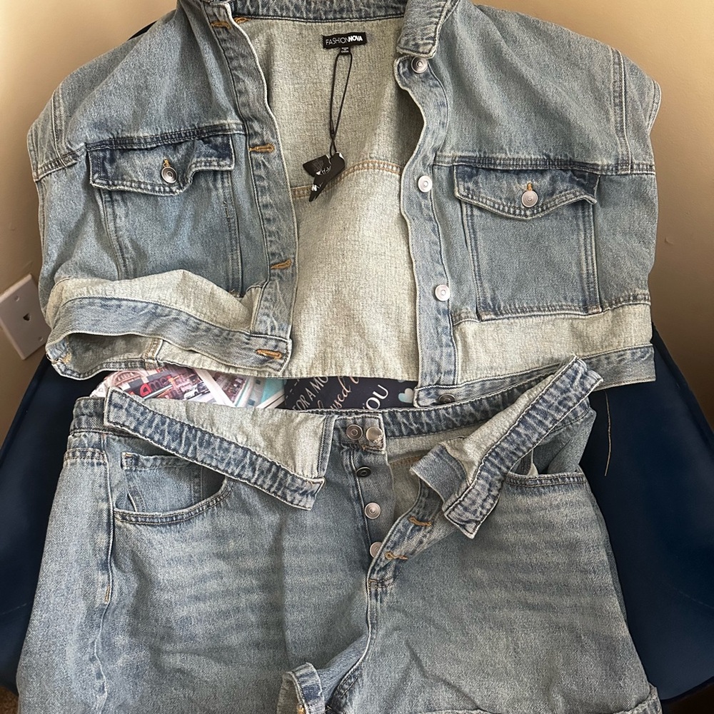Fashion Nova Light Blue Jean Shorts Set